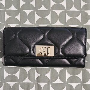 NWOT FURLA Black Quilted Wallet with Gold Clasp